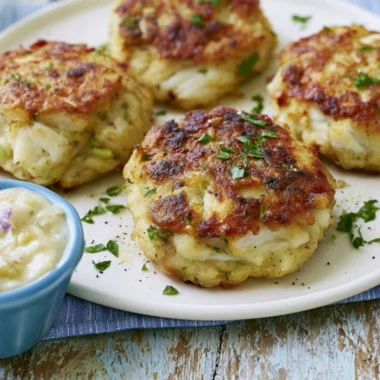 Delicious Maryland crab cakes served with quick tartar sauce