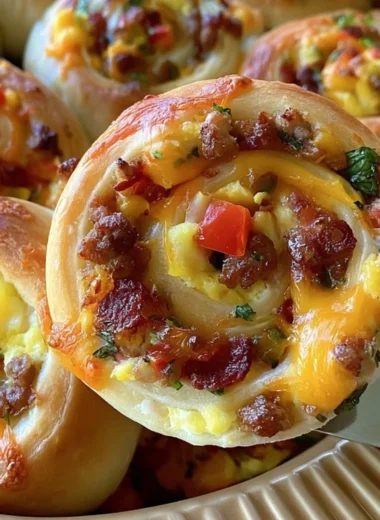 Freshly baked savory breakfast rolls on a wooden table.