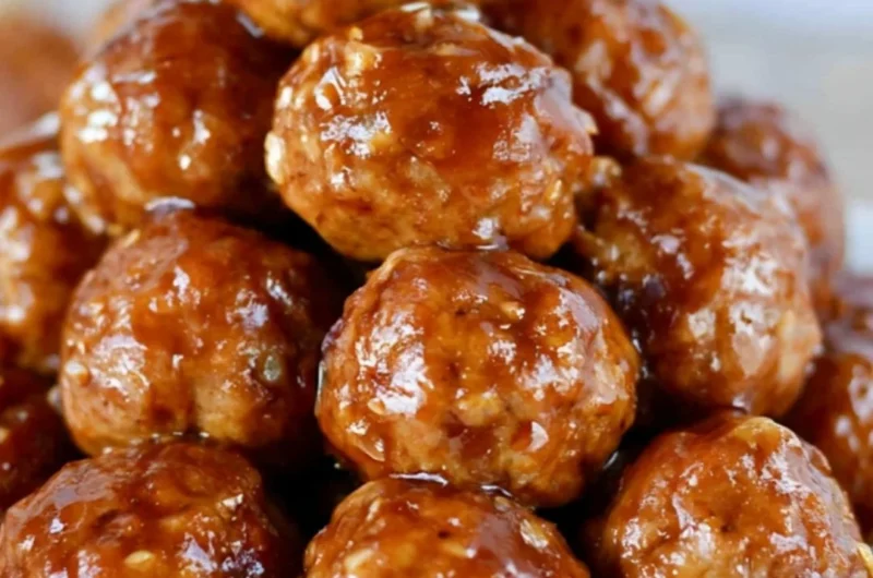 Savory slow cooker Hawaiian teriyaki meatballs garnished with green onions.