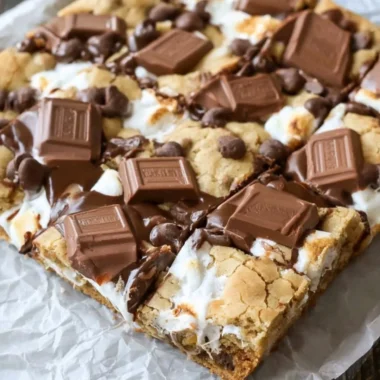 Delicious S'mores Cookie Bars with chocolate, marshmallows, and graham crackers