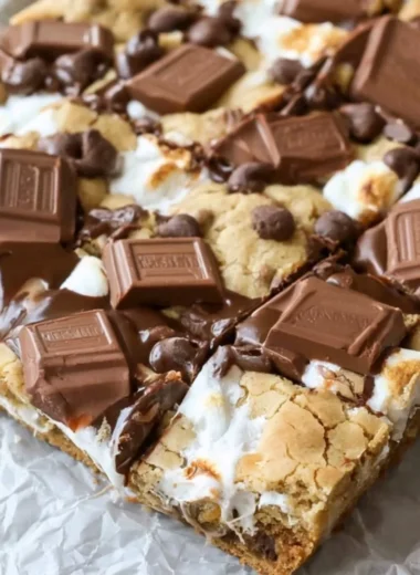 Delicious S'mores Cookie Bars with chocolate, marshmallows, and graham crackers