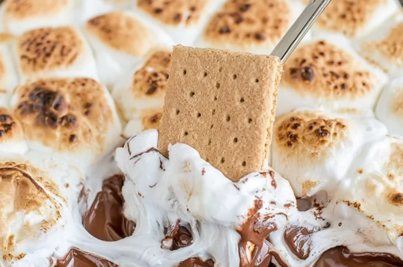 Delicious S'mores Dip served with graham crackers and melted chocolate.