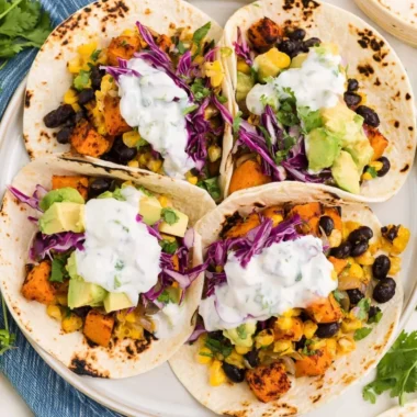 Delicious sweet potato and black bean tacos on a plate