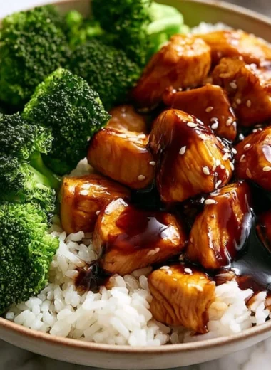 Delicious teriyaki chicken with broccoli served on a plate.