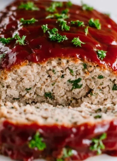 Deliciously cooked Turkey Meatloaf served on a plate