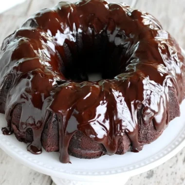 Delicious chocolate sour cream pound cake slice on a plate