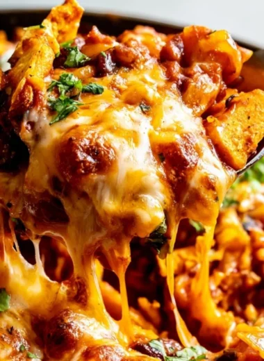 Delicious butternut squash and black bean enchilada skillet topped with cheese.