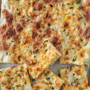 Cozy Gruyère and Thyme Italian Focaccia bread fresh out of the oven