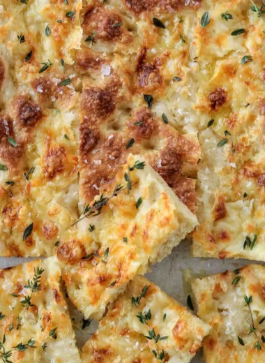 Cozy Gruyère and Thyme Italian Focaccia bread fresh out of the oven