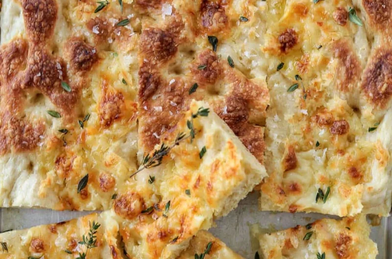 Cozy Gruyère and Thyme Italian Focaccia bread fresh out of the oven