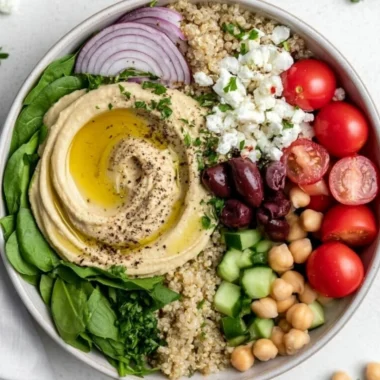 Cozy Mediterranean Hummus Bowl with fresh vegetables and toppings