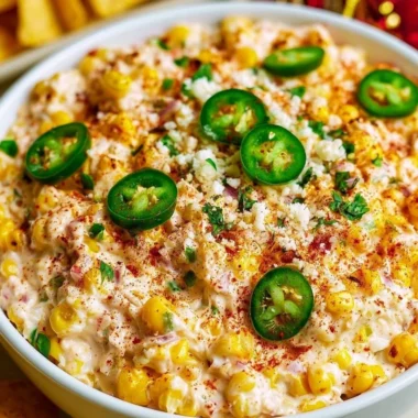 Cozy Mexican street corn dip served in a bowl with cilantro and lime wedges.