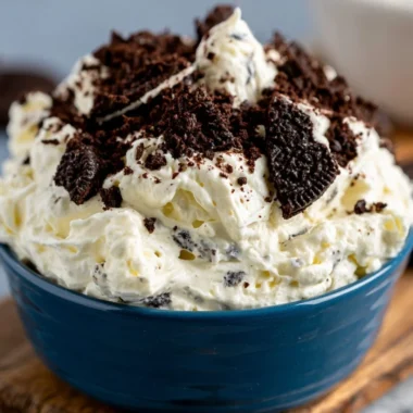 Cozy Oreo Fluff dessert with crushed Oreos and whipped cream