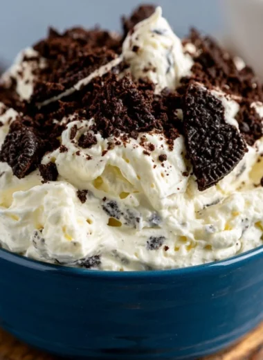 Cozy Oreo Fluff dessert with crushed Oreos and whipped cream