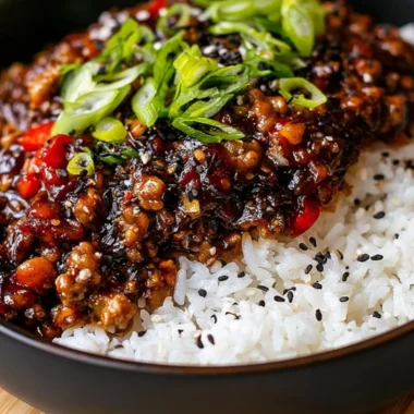 Spicy Firecracker Ground Chicken served with vegetables and herbs