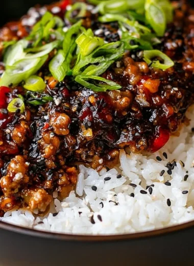 Spicy Firecracker Ground Chicken served with vegetables and herbs