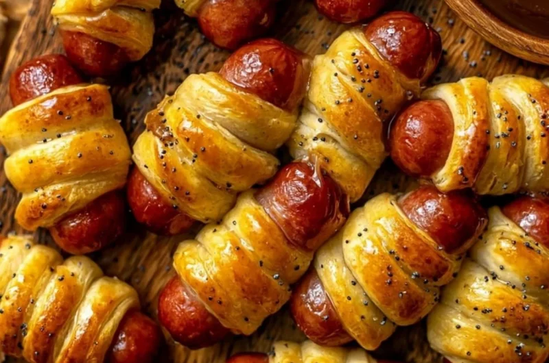 Delicious glazed pigs in a blanket served on a platter