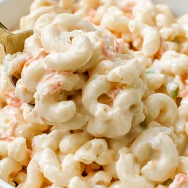 Delicious Ono Hawaiian BBQ macaroni salad served in a bowl.