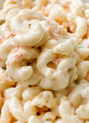 Delicious Ono Hawaiian BBQ macaroni salad served in a bowl.