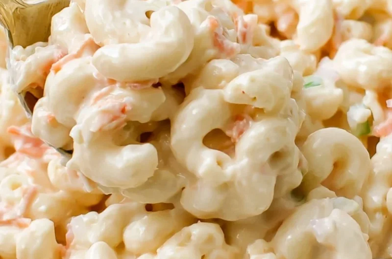 Delicious Ono Hawaiian BBQ macaroni salad served in a bowl.
