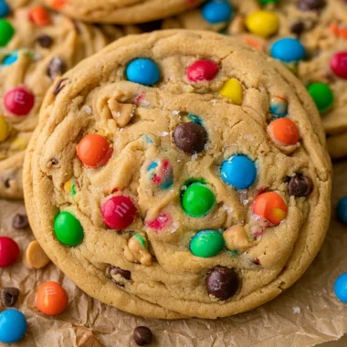 Delicious Peanut Butter M&M Cookies with colorful candy coating