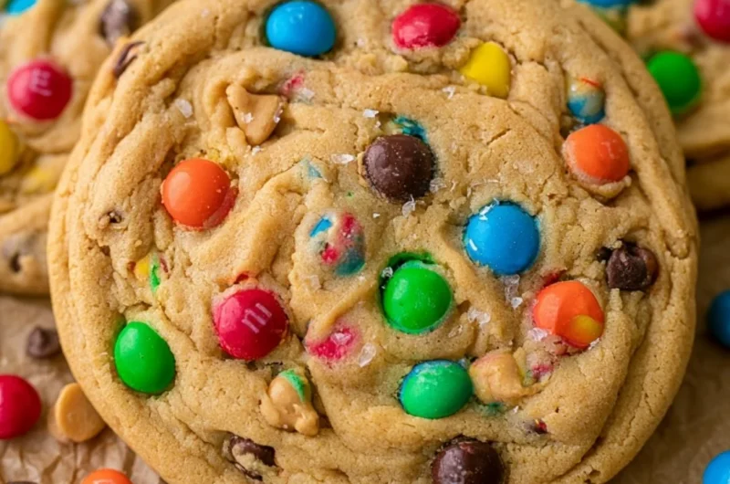 Delicious Peanut Butter M&M Cookies with colorful candy coating