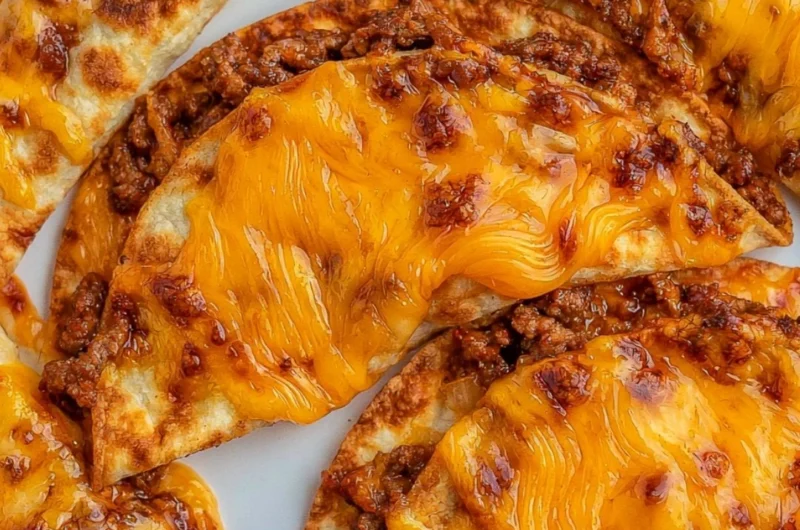 Sheet pan tacos ready to serve, topped with fresh ingredients and cheese.