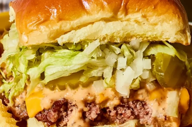 Delicious Big Mac Sliders served on a wooden board, perfect for a cozy gathering.