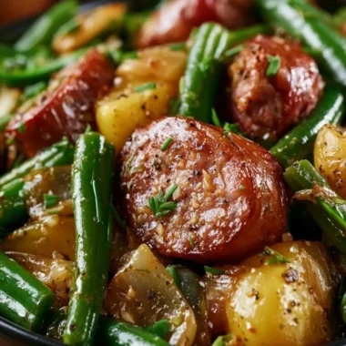 Cozy Crockpot Sausage with Green Beans in a slow cooker for a delicious meal.