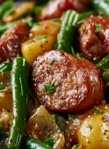 Cozy Crockpot Sausage with Green Beans in a slow cooker for a delicious meal.