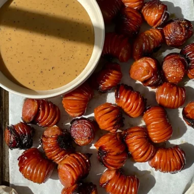 Delicious easy gameday sausage appetizer served on a platter