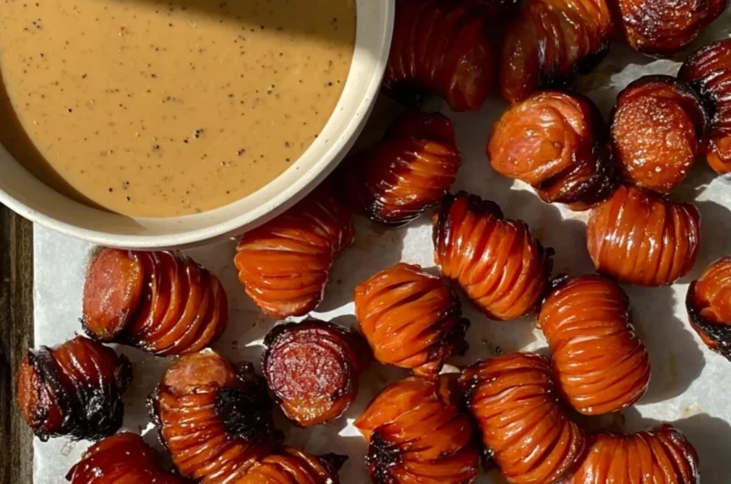 Delicious easy gameday sausage appetizer served on a platter